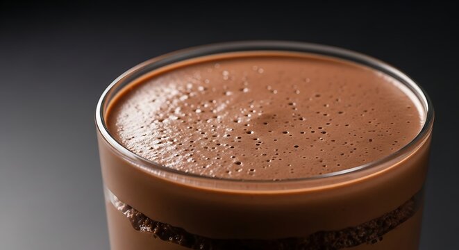 A decadent and creamy rich chocolate milkshake smoothie served in a glass with a frothy top