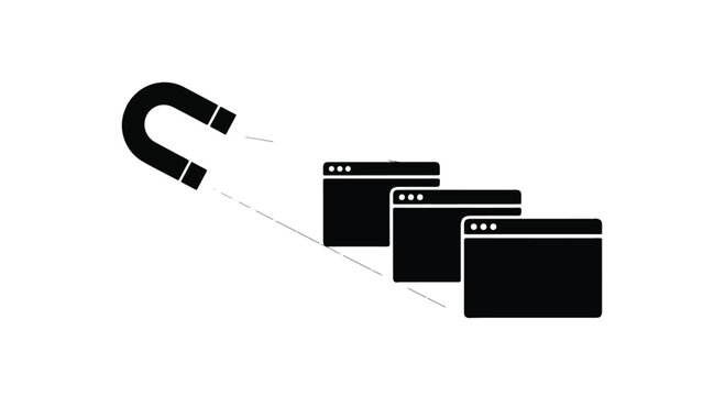 Magnet attracting browser windows, symbolizing attraction and engagement online