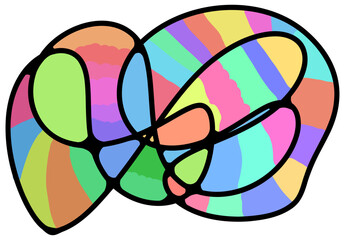 Abstract Colorful Shape. An intriguing abstract shape composed of vibrant colors, with black outlines