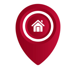 red location pin home house icon, real estate address minimal vector