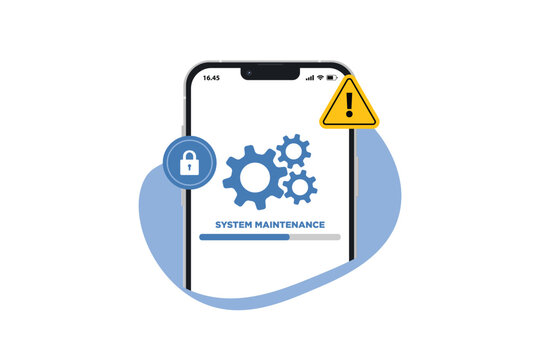 Smartphone system maintenance, update program and application, Installation of new Version software. Software update for Smartphone, device updating vector illustration