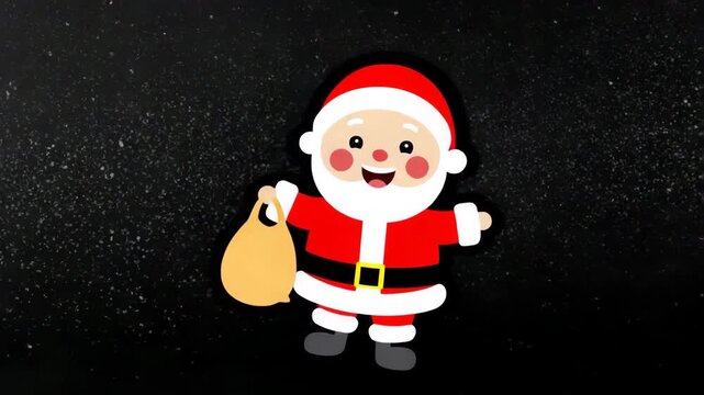 Smiling cartoon Santa Claus with present bag