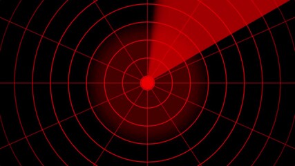 Futuristic radar screen interface with red digital grid and scanning beam and black background  - Powered by Adobe