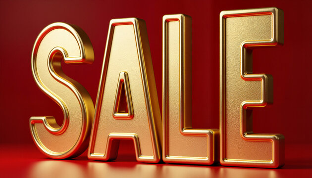 Gold SALE letters on red background for promotional offers  