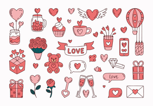 Hand Drawn Valentines Day Vector Set