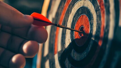 Red dart hits bullseye on target board - Powered by Adobe