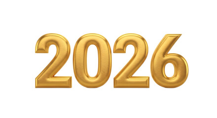 Golden 2026 year number isolated on transparent background