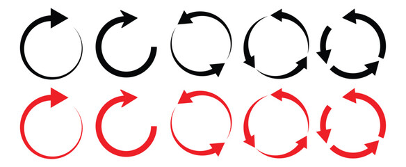 Set of red and black circle arrow icon. Circular rotation loading elements, redo process. Symbol of reload, refresh, loading, recycle and repeat. Symbol of reload, refresh, loading.