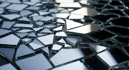 Abstract shattered mirror mosaic with reflective shards