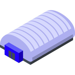 Isometric blue and purple ice rink building with arched roof and entrance for winter sports arena or recreation facility on transparent background realistic vector illustration