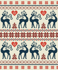 Knitted Christmas pattern seamless fabric Christmas winter. traditional pixel ethnic pattern vector winter style. Designed for background ,wallpaper ,sweater ,clothing ,embroidery