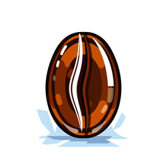 A sleek, stylized vector illustration of a single, glossy brown coffee bean, highlighting its unique shape and texture, suitable for modern design.