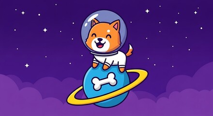 Fototapeta premium Playful Cartoon Dog Astronaut Floating in Space.