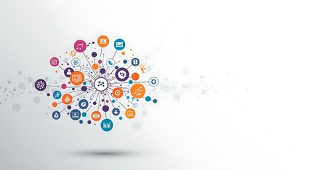 Vibrant Abstract Cloud of Icons and Technology Symbols.