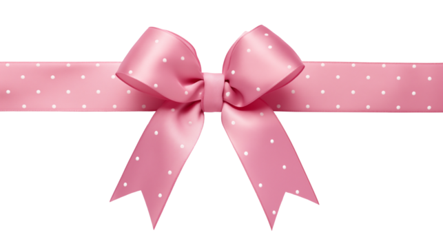 Pink bow ribbon isolated on transparent background for holiday themes, greeting cards and celebration decoration