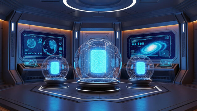 futuristic science lab with energy - Powered by Adobe