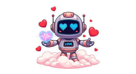 Adorable love robot with heart eyes spreading joy and romance on Valentine's Day, perfect for tech lovers and digital greetings