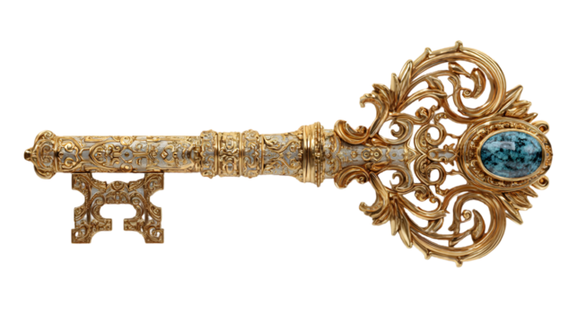 Intricate Vintage Key Isolated on Grey