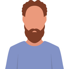 Faceless Man With Brown Beard And Blue Shirt Transparent Background Male Portrait Flat Design Style