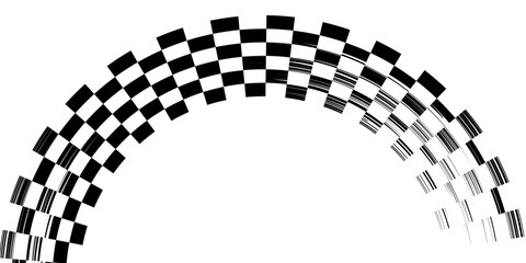 Rectangle frame with checkered print on borders. Rectangular vignette with checkerboard, race flag or chess game pattern isolated on white background. Vector graphic illistration.