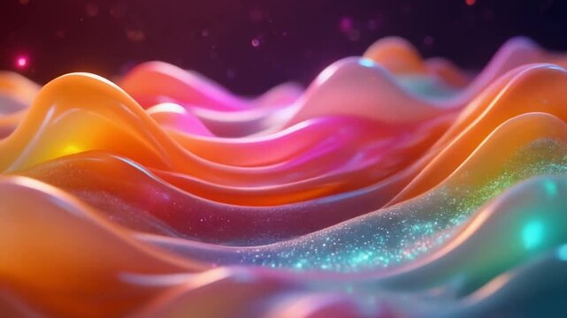 Abstract motion artwork of glossy elastic shapes expanding and contracting in rhythmic waves, using a high-energy quad color palette for tech branding and futuristic optimism concepts.