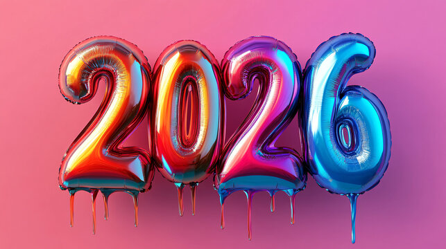 Celebrate 2026 with vibrant holographic balloons for a modern party or event design, perfect for New Year's or milestone celebrations