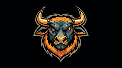 Fierce bull head with red mane and glowing eyes