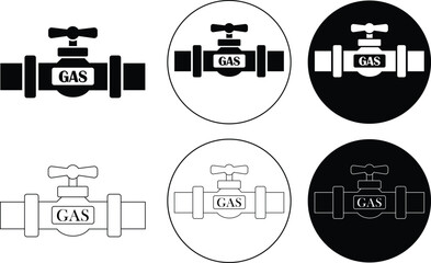 Gas pipeline valve flat and line icons set. Industrial gas flow control symbol, ideal for safety alerts, plumbing diagram, utility map, professional and engineering isolated on transparent background.