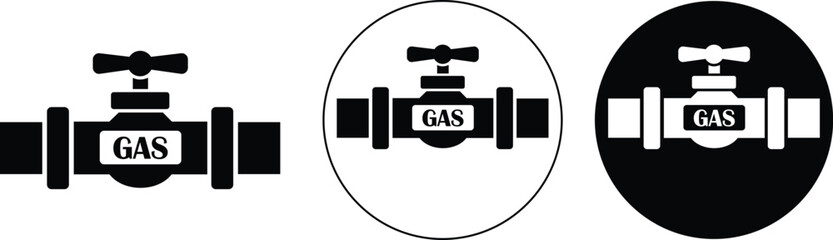 Gas pipeline valve flat icons set. Industrial gas flow control symbols, ideal for safety alerts, plumbing diagrams, utility maps, professional and engineering isolated on transparent background.