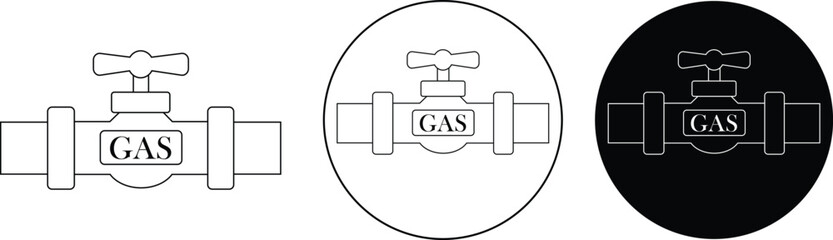 Gas pipeline valve line icons set. Industrial gas flow control symbols, ideal for safety alerts, plumbing diagrams, utility maps, professional and engineering isolated on transparent background.