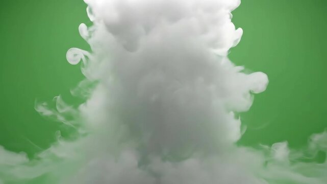 White fog in slow motion. Realistic atmospheric white smoke. White fume slowly floating rises up on light green screen