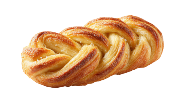 A long, twisted pastry with a brown crust and a sprinkle of sugar