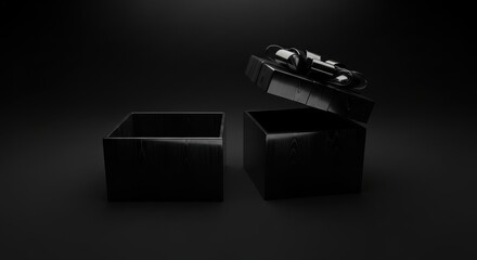 Mysterious Black Boxes Opening Revealing a Hidden Secret