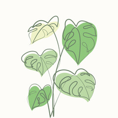 Obraz premium Monstera Plant one line drawing. Monstera Plant single line illustration. Monstera Plant minimalist line art