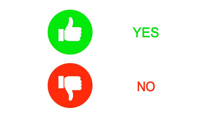 YES and NO Icons: Simple Green Thumbs Up and Red Thumbs Down for Voting and Decision Making