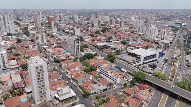 Panoramic view of Bauru heading towards Duque de Caxias Avenue, Brazil. Aerial