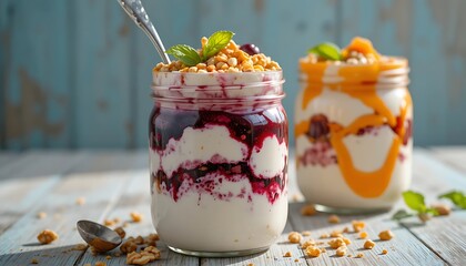 Delicious yogurt parfaits with fresh fruits