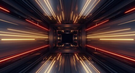 Infinite speed journey through a glowing neon corridor