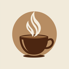 Hot Coffee Cup Steam Brown Circle Cafe Restaurant Breakfast Morning Drink Vector logo template