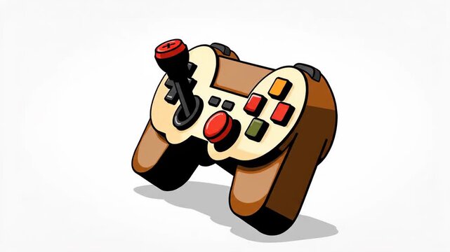 Retro Cartoon Style Gaming Controller with Joystick, Vintage Video Game Peripheral Illustration.