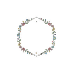 Obraz premium Simple floral geometric border with celestial elements isolated on transparent background
