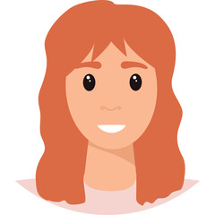 Friendly Young Woman With Long Wavy Ginger Hair And Smiling Expression Wearing A Light Pink Top Against A Transparent Background With Simple Flat Design Style