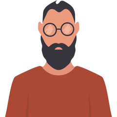 Flat Illustration of a Bearded Man with Round Glasses and a Red Sweater Wearing Dark Blue Jeans on a White Background