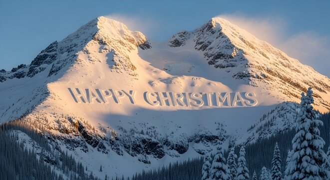 Wishing you happy Christmas in snowy mountain landscape