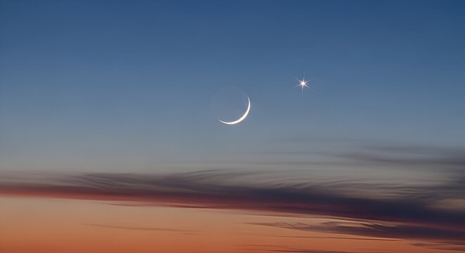 Capture the magic of the crescent moon and shining star at twilight