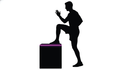 Silhouette of a man doing step-up exercise fitness training on a box illustration isolated on white background