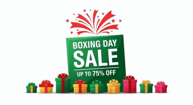 Boxing day sale with gifts and fireworks