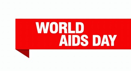 World aids day red ribbon banner with white text