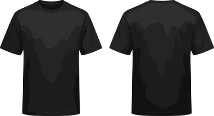 Black short sleeve t-shirt front and back view, realistic apparel mockup, fashion design, product display, cad drawing flat vector illustration