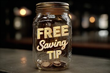 Creative way to encourage saving with a tip jar filled with coins at a cozy bar setting during the evening